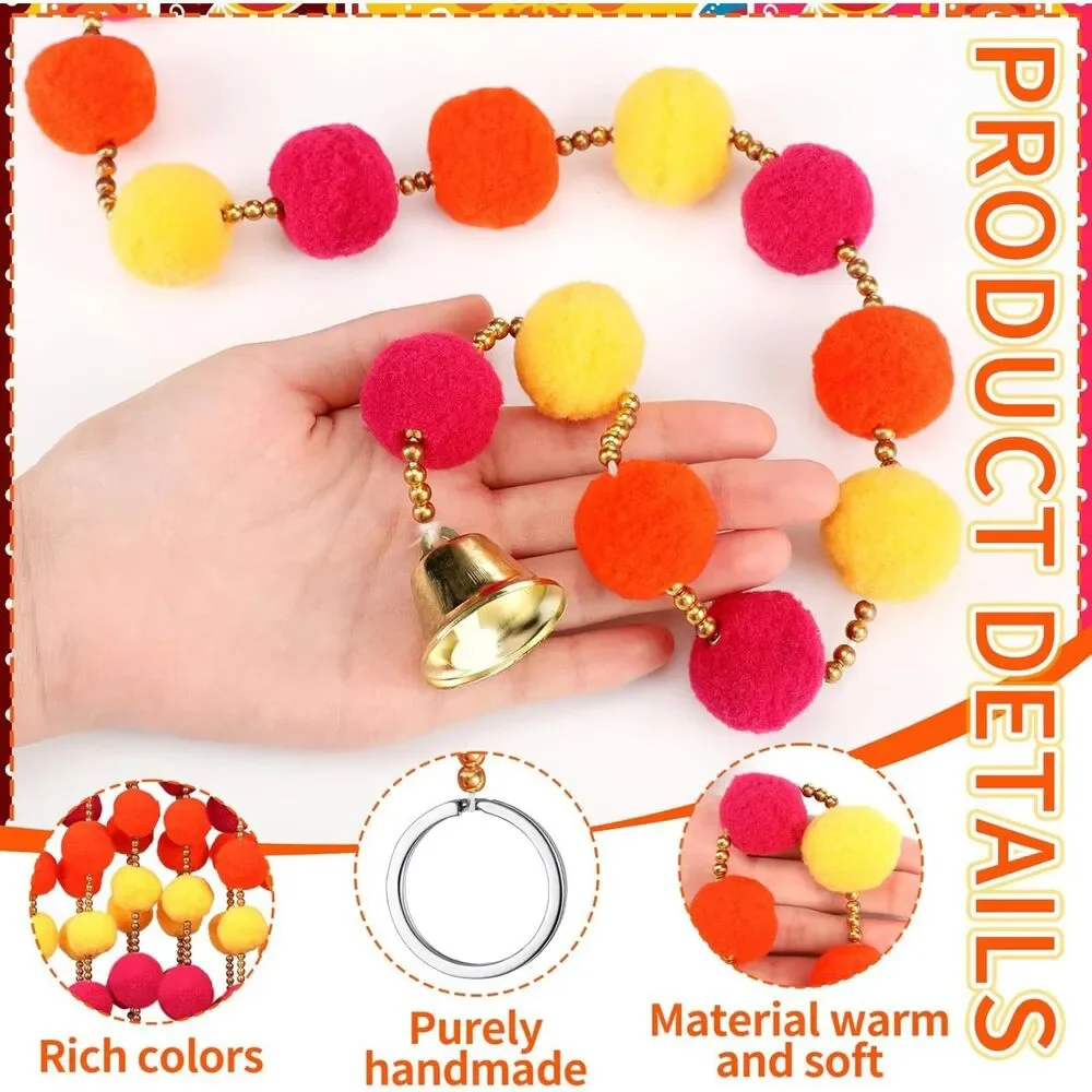 12 Pcs Marigold Garland, 4ft Orange Artificial Flowers with Bells